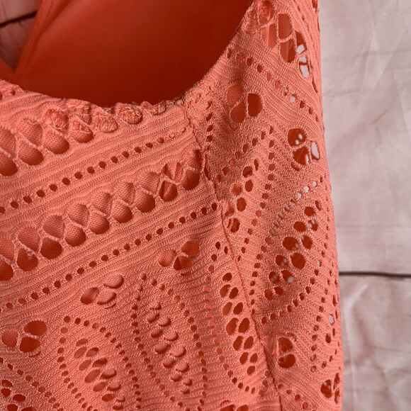 London Times Dress Maxi Midi V-neck 8 M Orange Pink elastic waist lace stretch - Picture 7 of 16